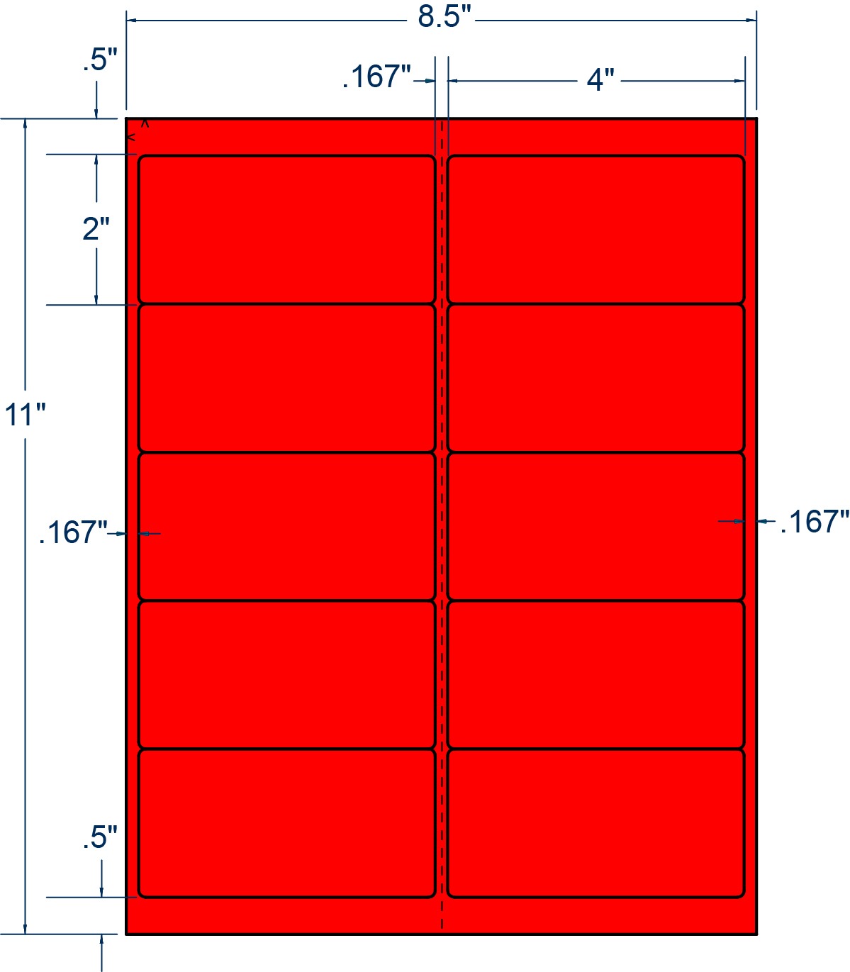 4" x 2" Fluorescent Red Sheeted Labels (100 Sheets)