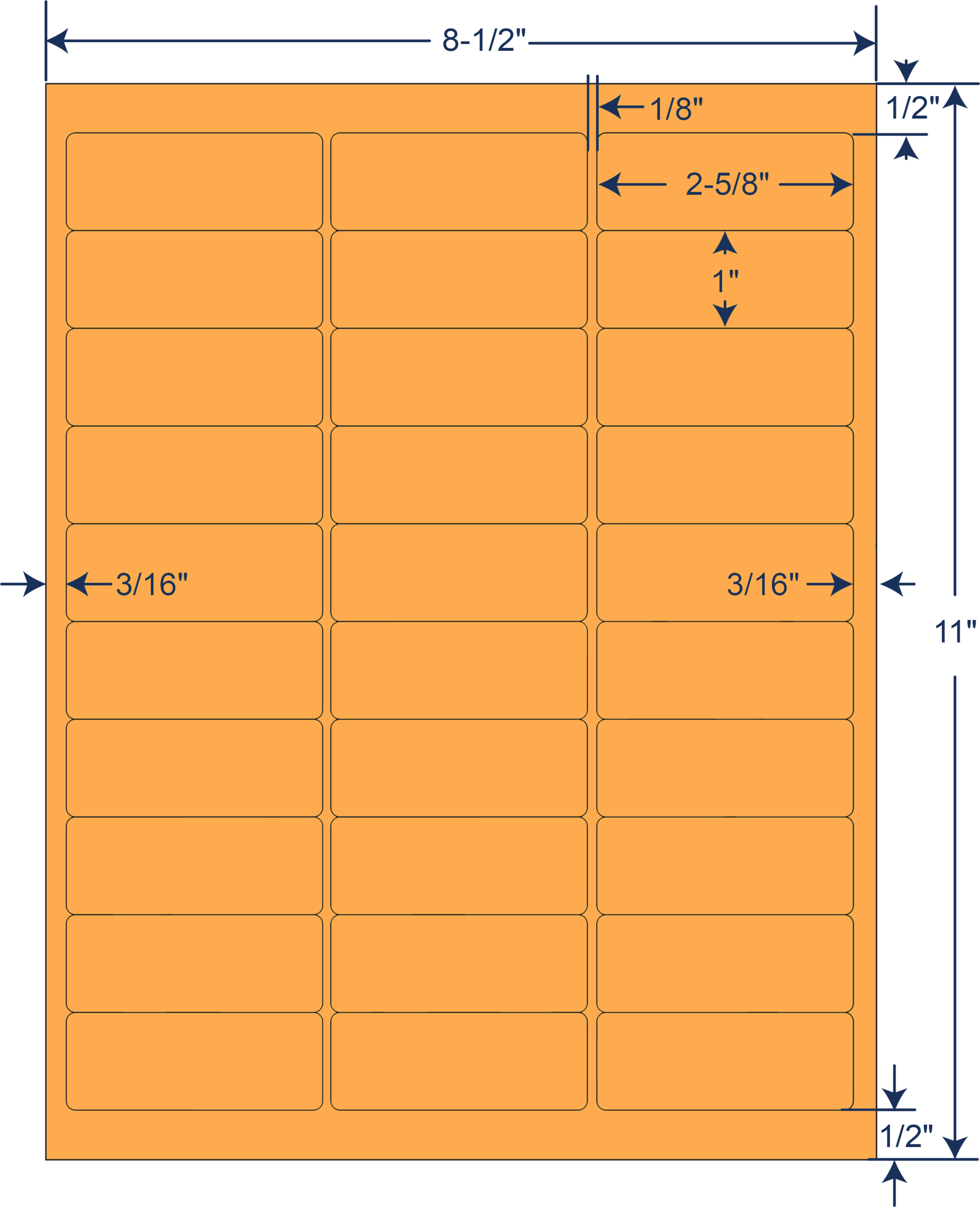 2-5/8" x 1" Fluorescent Orange Sheeted Labels (250 Sheets)