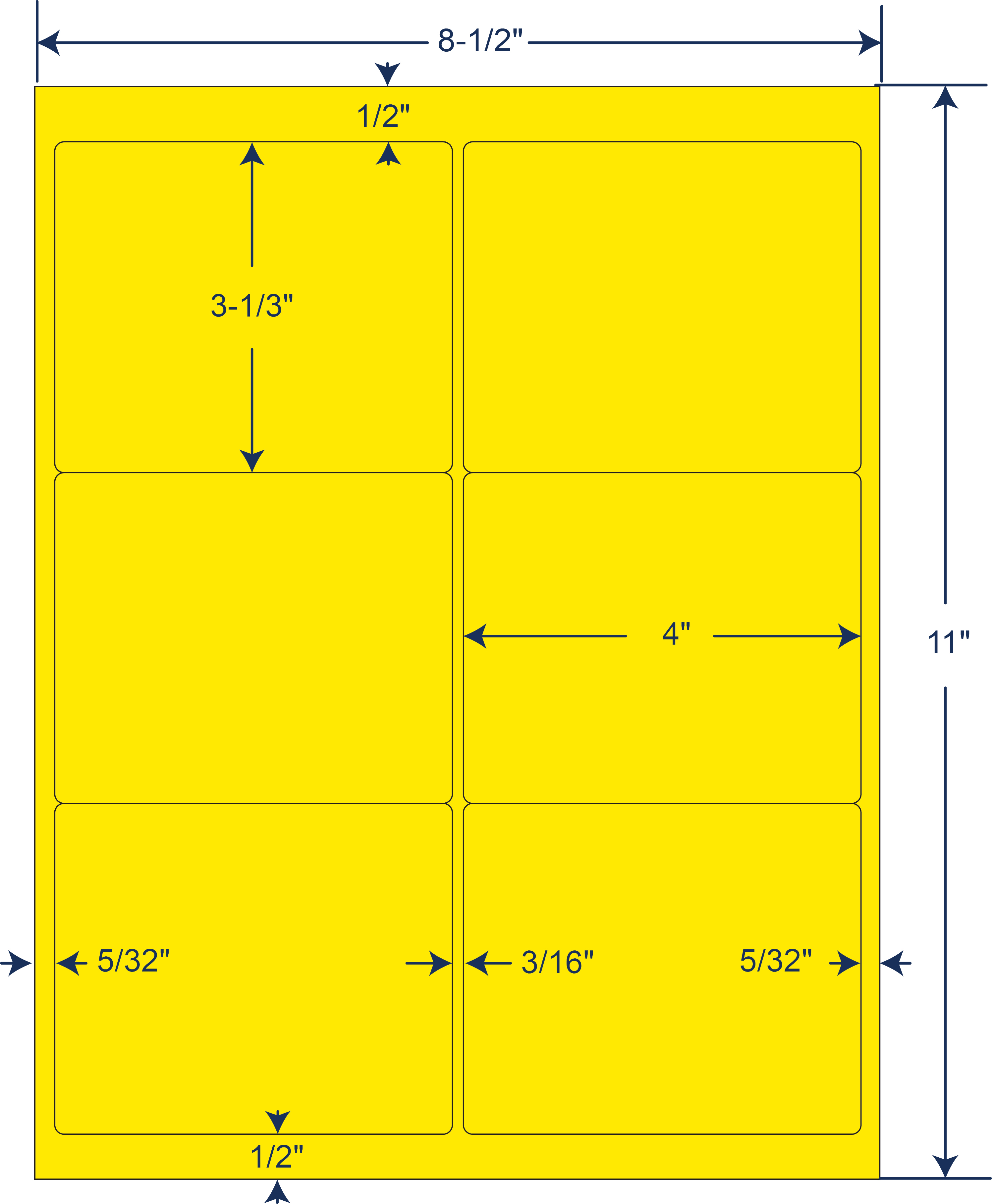 4" x 3-1/3" Fluorescent Yellow Sheeted Labels (250 Sheets)