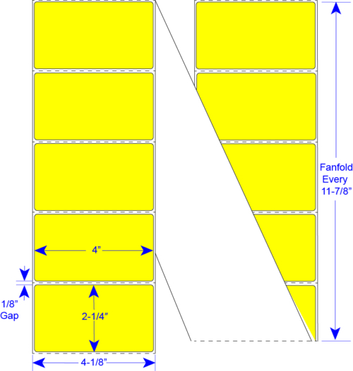 4”x 2-1/4” Thermal Transfer Fanfold Labels Perforated with Permanent Adhesive - Yellow