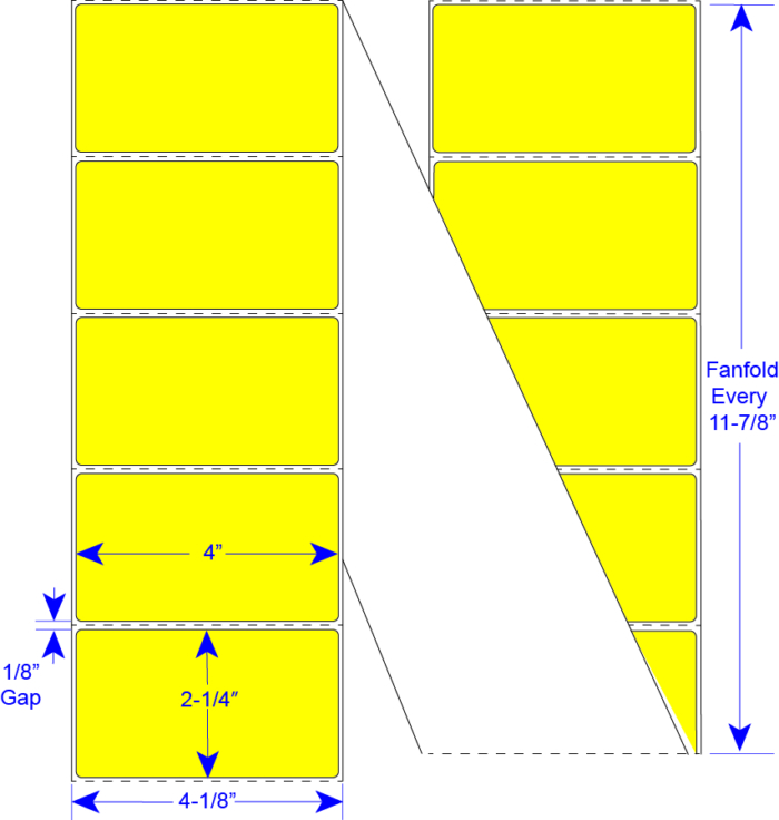 4”x 2-1/4” Thermal Transfer Fanfold Labels Perforated with Permanent Adhesive - Yellow